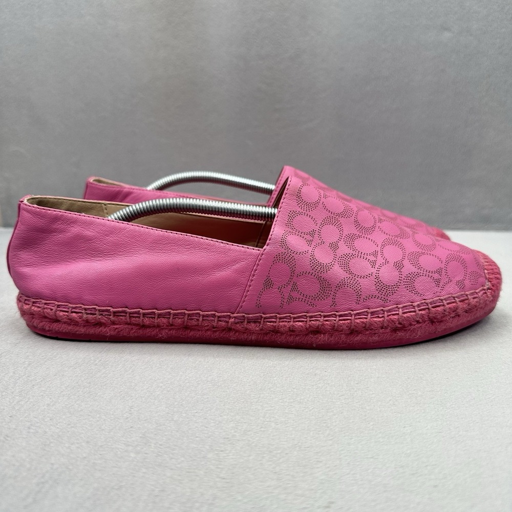 COACH Carley Womens Size 10 (B) Espadrille Pink Leather Slip-On Loafers Logo